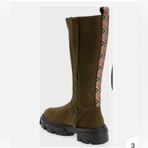 Farm Rio Knee High Olive Green Suede Lug Sole Boot Sz 7M